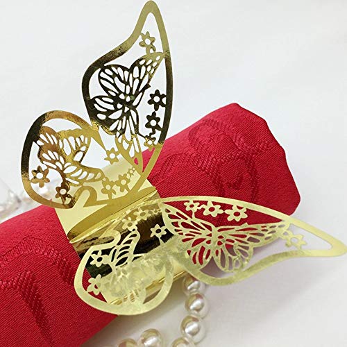 Acfun 50pcs Laser Cut 3D Butterfly Paper Napkin Rings Napkin Holder for Thanksgiving Day Easter Christmas Home Kitchen Hotel Dinners Tables Home Wedding Anniversray Party Tables Decorations (Gold)