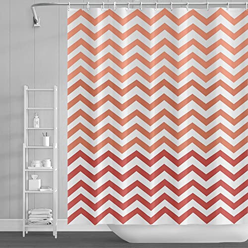 SDOTPMT 105x160cm Rideau de Douche Vague Rayure Rouge Blanc Pente Horizontal Ondulé Zigzag Abstrait Géométrique pour Baignoire Enfants Salle de Bains Polyester avec...