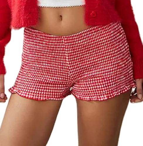 NUFIWI Women Gingham Boy Shorts Smocked Plaid Bloomers Cute Frill Ruffle Sexy Micro Shorts Bottoms Y2k Pettipants2