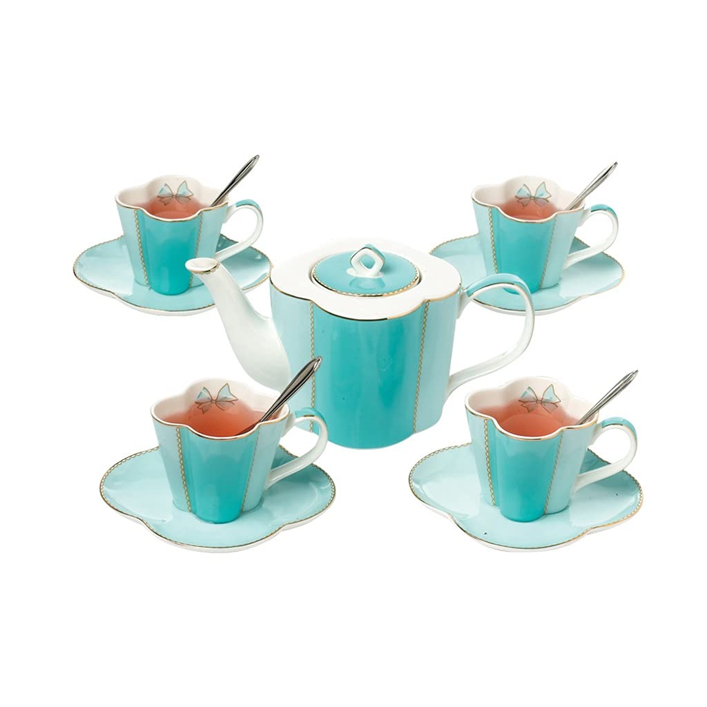 TYUHDUYUR Afternoon Tea Set Coffee Drinkware Set Teapot with Tea Filter Coffee Cups and Saucers (Color : Blue) (Blue)