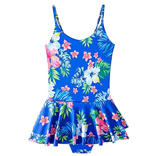 Image of YUEGOO Girls Swimsuits Bathing Suit One Piece 3D Printed Ruffle Beach Swimwear 2-9T (as1, Age, 7 Years, D-Blue Floral)