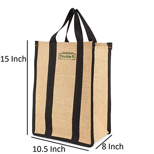 Image of DOUBLE R BAGS Laminated Jute Reusable Shopping Bags Kitchen Essentials Grocery Vegetable Lunch Carry Bag With Full Handles Multi-purpose Bag Stylish Designs Pack of 3