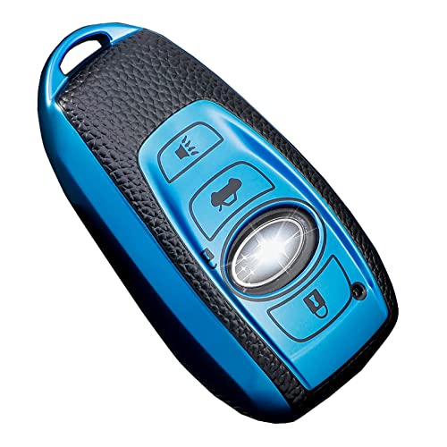 Cacacar Subaru Key Fob Cover Premium Soft TPU Leather Full Cover Protection Case for Subaru Forester Outback BRZ Legacy CrossTrek Smart Key Protector Blue