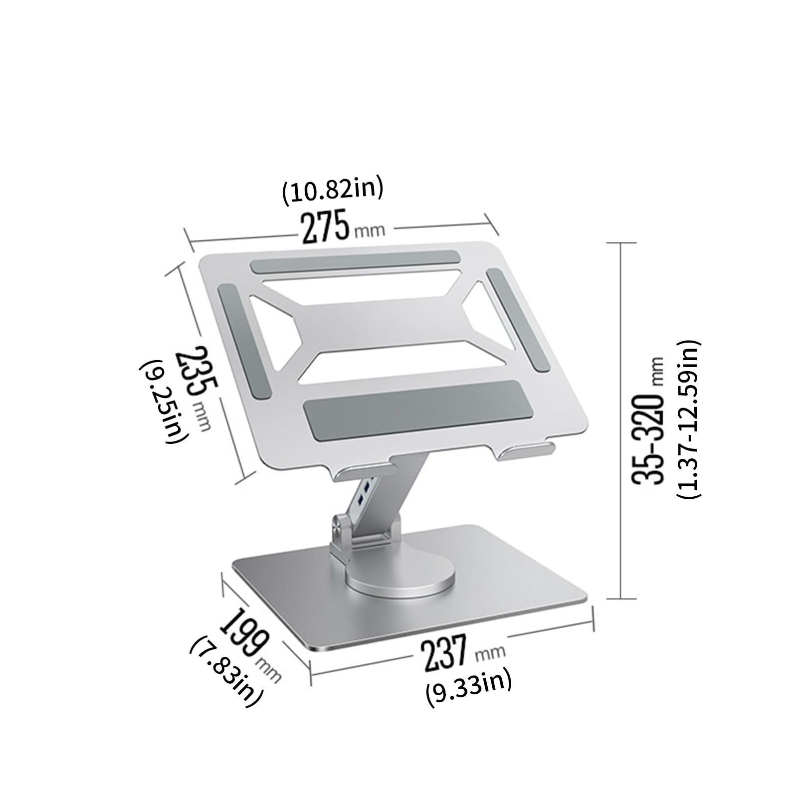 Supporto per laptop ergonomico rotante Struttura in alluminio pieghevole Hub espansione integrato Altezza regolabile Design portatile per tablet notebook Supporto per laptop portatile con hub