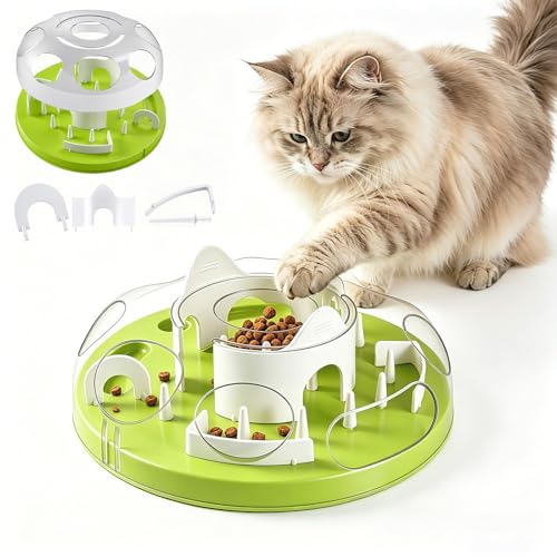 Puzzle Feeder per Gatti, Gioco Interattivo per l'Alimentazione Labirinto per il Cibo e Distributore di Snack Livelli di Difficoltà Regolabili Base Antiscivolo Giocattolo Intelligente (Giallo)