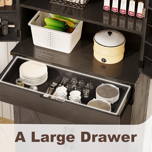 Image of GRUSIGN 72 inch Tall Storage Cabinet, Kitchen Pantry Cabinet with Adjustable Shelves & Sturdy Steel Frame, Farmhouse Pantry Storage with 4 Barn Doors for Kitchen, Dining Room, and Living Room, Black