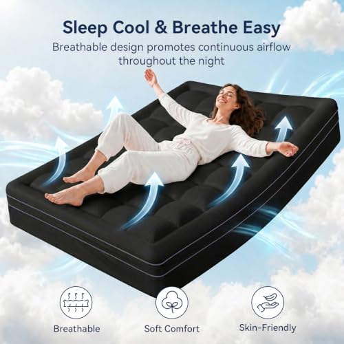 Image of ABENE 3 Inch Dual Layer Full Memory Foam Mattress Topper, 2 Inch Memory Foam Plus 1 Inch Down Alternative Pillowtop Mattress Pad with Deep Pocket, Soft Support for Pressure Relief, Black