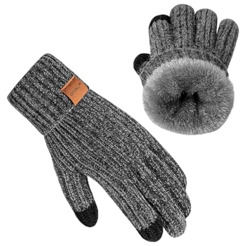 Winter Gloves for Women Chenille, Womens Gloves for Cold Weather Warm Fleece Lined with Touchscreen Fingers, Gloves for Women with Knit Elastic Cuff(Dark Gray Cover