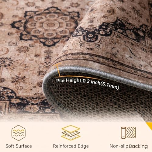 Image of Medallion Vintage Look Carpet for Living Room Bedroom Dining Room | Washable Area Rug with Non Slip TPR Backing | Modern Floor Carpet for Home(Design07-4x6 Feet)