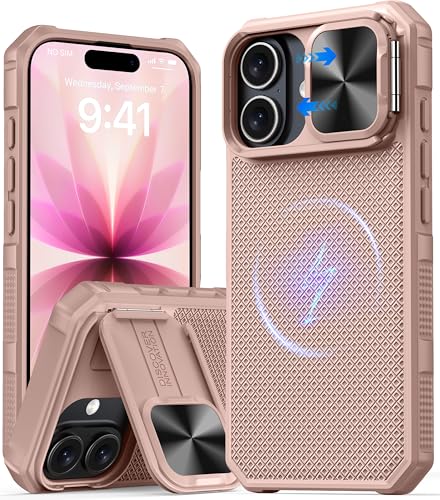 Image of Magnetic for iPhone 17 Case,[Slide Camera Cover][Compatible with Magsafe][Kickstand][Military Grade Protection] Shockproof Rugged Case for iPhone 17,Rose Gold