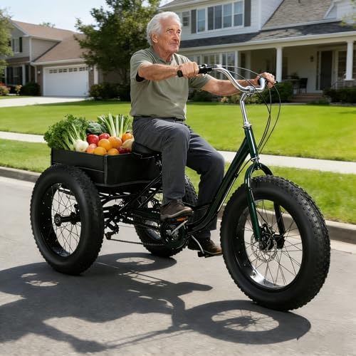 Image of Tricycle for Adults, 20 Inch Fat Tire Trike for Adults, 7-Speed Adult Tricycle 20x4 Fat Tire Trike with Dual Disc Brakes & Rear Basket, 450lbs Capacity Cruiser 3 Wheel Bikes