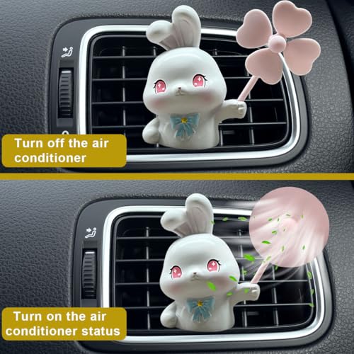 Image of Cute Rabbit Car Air Vent Clips, Rotating Windmill Car Air Conditioner Outlet Clip, Animal Car Dashboard Air Vent Trim Clip, Auto Interior Decoration Accessories (Rabbit)