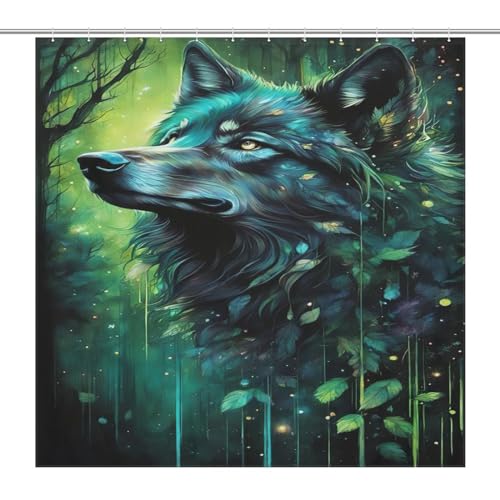 Rideau de douche loup imperméable et lavable pour baignoire