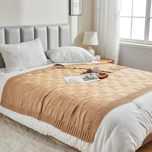 CozeCube Check Knit Throw Blanket, Beige Checkered Throw for Couch, Decorative Christmas Soft Cozy Warm Knitted Blanket for Bed Sofa Living Room, 60"X80" by CozeCube - Used condition - Image 6