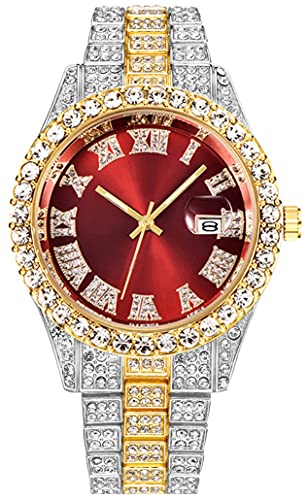 Men's Hip Hop Diamond Watch Big Face Crystal Rhinestone Watch Gold Silver Stainless Steel Full Bling Iced-Out Watch for Men