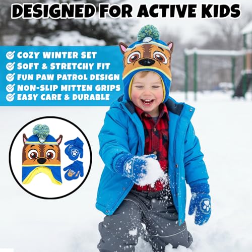 Image of Nickelodeon Boys Paw Patrol Winter Hat, 2 Pair Gloves or Mittens (Toddler /Little Boys)