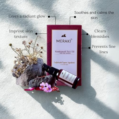 Image of MERAKI Kumkumadi Face Oil with Rose Extracts - 30 ml | Ayurvedic Radiance Oil for Glowing Skin, Anti-Aging & Skin Brightening | Kumkumadi Tailam with Saffron, Sandalwood & 25 Herbs