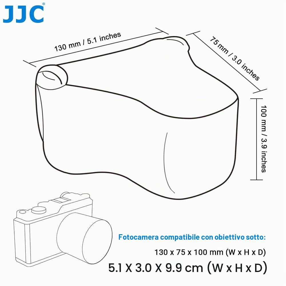 JJC Custodia Neoprene per Leica Q3 Q2 Q, EOS R7 R10 con RF-S 10-18mm F4.5-6.3 IS STM o RF-S 18-45mm f/4.5-6.3 IS STM Obiettivi Adatta per Fotocamere con Obiettivi Fino a 130 x 75 x 100mm Nero