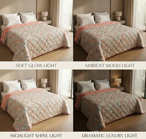 Image of VAS COLLECTIONS Ultrasonic 280 TC All Season King Size Bedspread /AC Blanket for Double Bed | Super Soft Quilted Bedcover /Rajai | Lightweight Durable Comforter | 80 x 90 Inches, Pink White