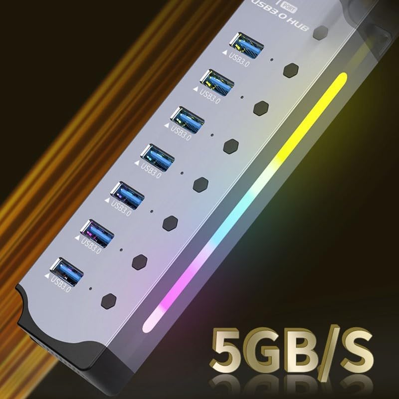 Hub USB multifunzione con dieci porte con controlli individuali per prestazioni ottimali e sorprendente per l'aspetto di raffreddamento RGB