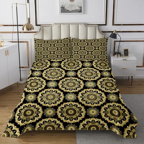jejeloiu Paisley Coverlet Set Twin Size Damask Pattern Bedspread for Kids Boys Girls Black Gold Bedding Set European Pattern Bed Cover 2Pcs