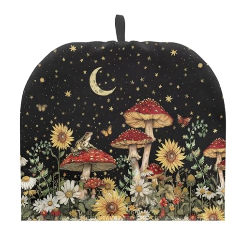 PJHEQOXE Mushrooms Moon Tea Cozy for Teapot Christmas Tea Cosy Dome Teapot Cover with Handle Dust Cover Kitchen Kettle Dust Cover Can Hung and Folded Decorative Kitchen for Easter?Black?