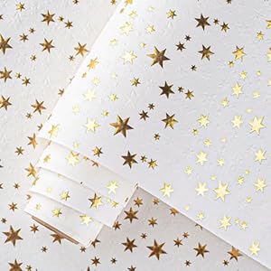 Homeral Kraft Wrapping Paper Roll – 3D Embossed Gold Foil Hexagram Star Design for Birthday, Eid al-Fitr, Wedding, Baby Shower, All Occasions – Mini Roll – 17 Inch x 16.5 Feet