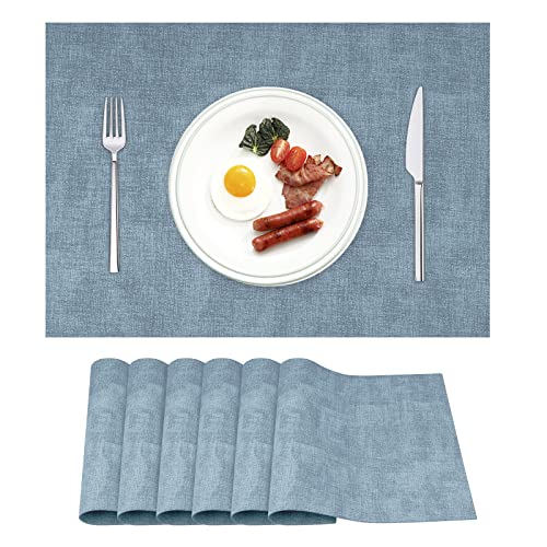 YRYGYA Leather Heat Resistant Placemats Set of 6 Waterproof Wipeable Washable PU Table Mats,Easy to Clean Anti-Slip Place Mats (Blue, 6) by YRYGYA - Used condition - US$22.01