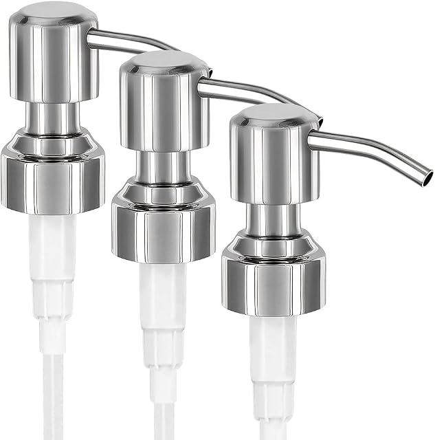 Ertisa 3PCS Soap Pump Replacement, 304 Stainless Steel Soap Dispenser Head Liquid Jar Tube for Kitchen Bathroom Worktop Bottles, 25-29mm (Silver)