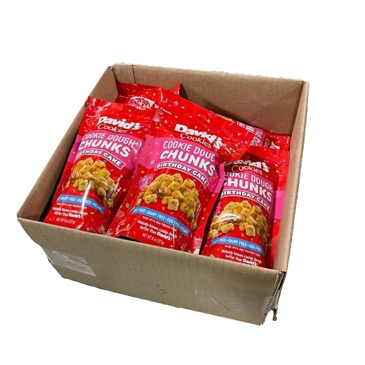 David's Cookies Nut Free, Dairy Free, Egg Free Snackable Cookie Dough Chunks, 8 oz. (Pack of 12) (Birthday Cake)