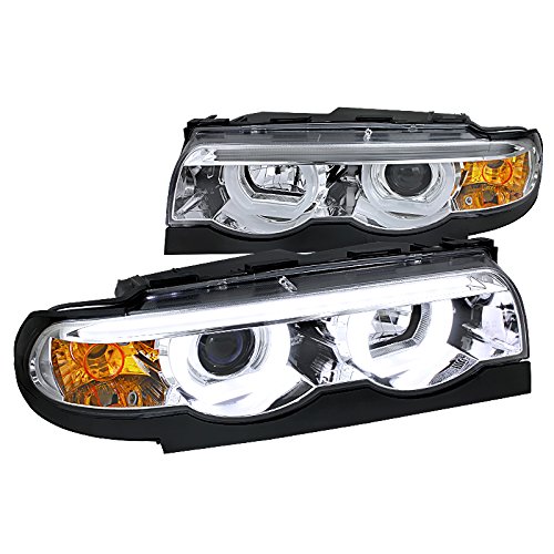 Spec-D Tuning Euro Chrome Projector Headlights Dual Halo Led Compatible with BMW E38 7-Series 1995-2001 L+R Pair Head Light Lamp Assembly