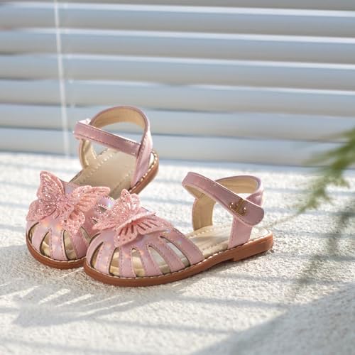 Image of THEE BRON Toddler Girls Closed-Toe Sandals Sweet Retro Cutout Summer Dress Shoes