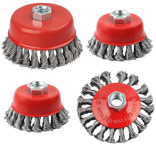 Image of Wire Brush for Grinder，4 Pack Wire Wheels Set for Angle Grinder,3 inch&4 inch Angle Grinder Wire Wheel，M14 x 2 Metric Thread