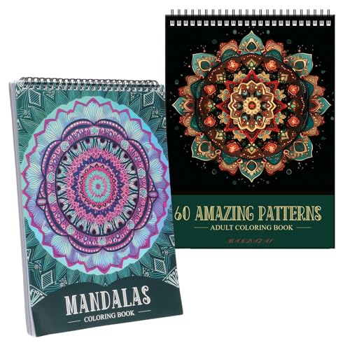 WakiHong 2 PCS Libros para Colorear para Adultos Libros de Colorear Mandala para Adultos 120 Páginas libros para colorear mandala, Patrones de Mindfulness en Estilo Mandala, Encuadernación en Espiral