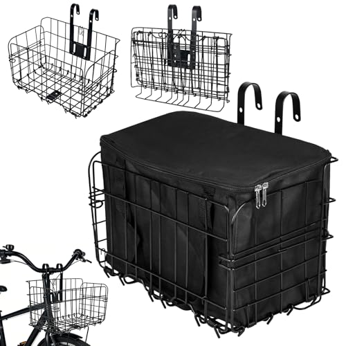 elthmpr Cesta Delantera para Bicicleta - Cesta de Malla Desmontable con Bolso Interior, Plegable, Cesta de Bicicleta Inoxidable, Bolsa de Sujeción Delantera y Trasera, Capacidad Máxima 30 kg para