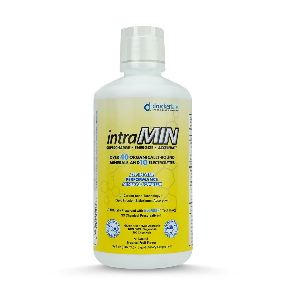 DRUCKER Labs - IntraMIN Organic Liquid Trace Minerals Dietary Supplement for Men, Women, Kids, Immune Support, Muscle Support, Non GMO, Gluten Free, Vegan, Electrolytes (32 oz., Tropical Fruit Punch)