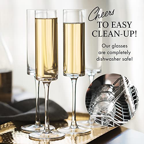 Elixir Glassware Champagne Flutes, Edge Champagne Glass Set Of 6 - Modern & Elegant For Women, Men, Wedding, Anniversary, Christmas, Birthday - 6Oz, Premium Crystal #TOP7