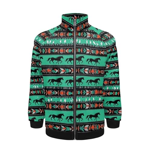 Binienty Green Southwestern Horse Men’s Jacket Full Zip Lightweight Jacket Long Sleeve Coats Warm Hoodie sweat Shirt Running Sportwear,Size XS