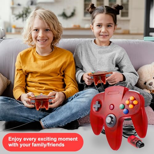 Image of KIWITATA 2 Pack Classic N64 Controller, Retro Wired N64 Remote Joystick Replacement Controller for Original N64 System Console Clear Red & Blue