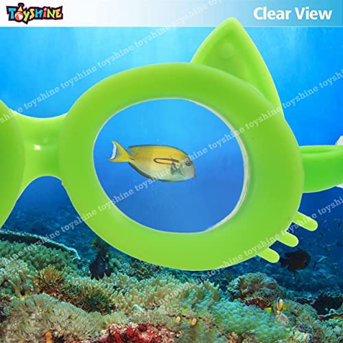 Image of Toyshine Swim Goggles, (Cat Design) Anti Fog No Leaking Clear Vision Water Pool Swimming Goggles (Age 6-14), Green