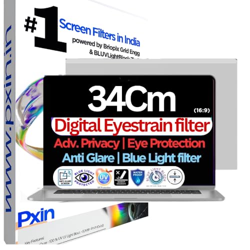 Image of PxIn 34Cm (16:9) Laptop Eye Comfort Shield with Adv Privacy | Anti-Glare | No UV | Anti Blue | Touch Sensitive Laptop Privacy Filter