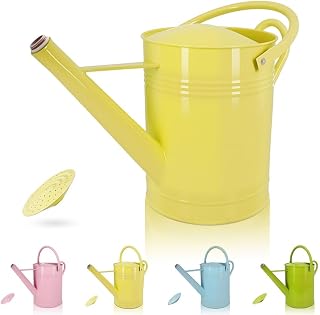 LONGRUN Regadera francesa de 6,5 L con aspersor de rosas, hecha de hierro galvanizado, color amarillo