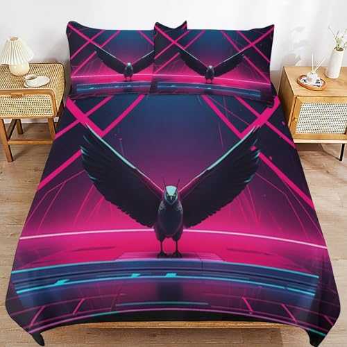 Horse Bed Linen 3-Piece Boys Girls Soft Microfibre Print Duvet Cover, Animal Bed Linen, Multicoloured (E, 220 x 260 cm + 50 x 75 cm x 2)