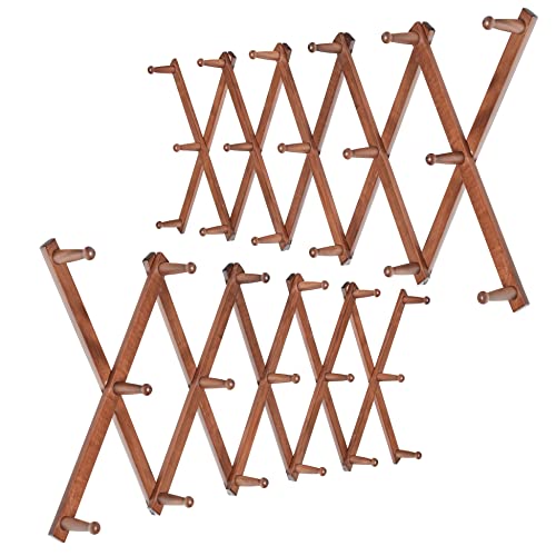 WEBI Accordion Wall Hanger,Expandable Wooden Hat Rack for Wall Mounted Coat Rack,Accordion Hat Hooks Holder for Baseball Caps,17 Peg,Rustic Brown,2 Packs