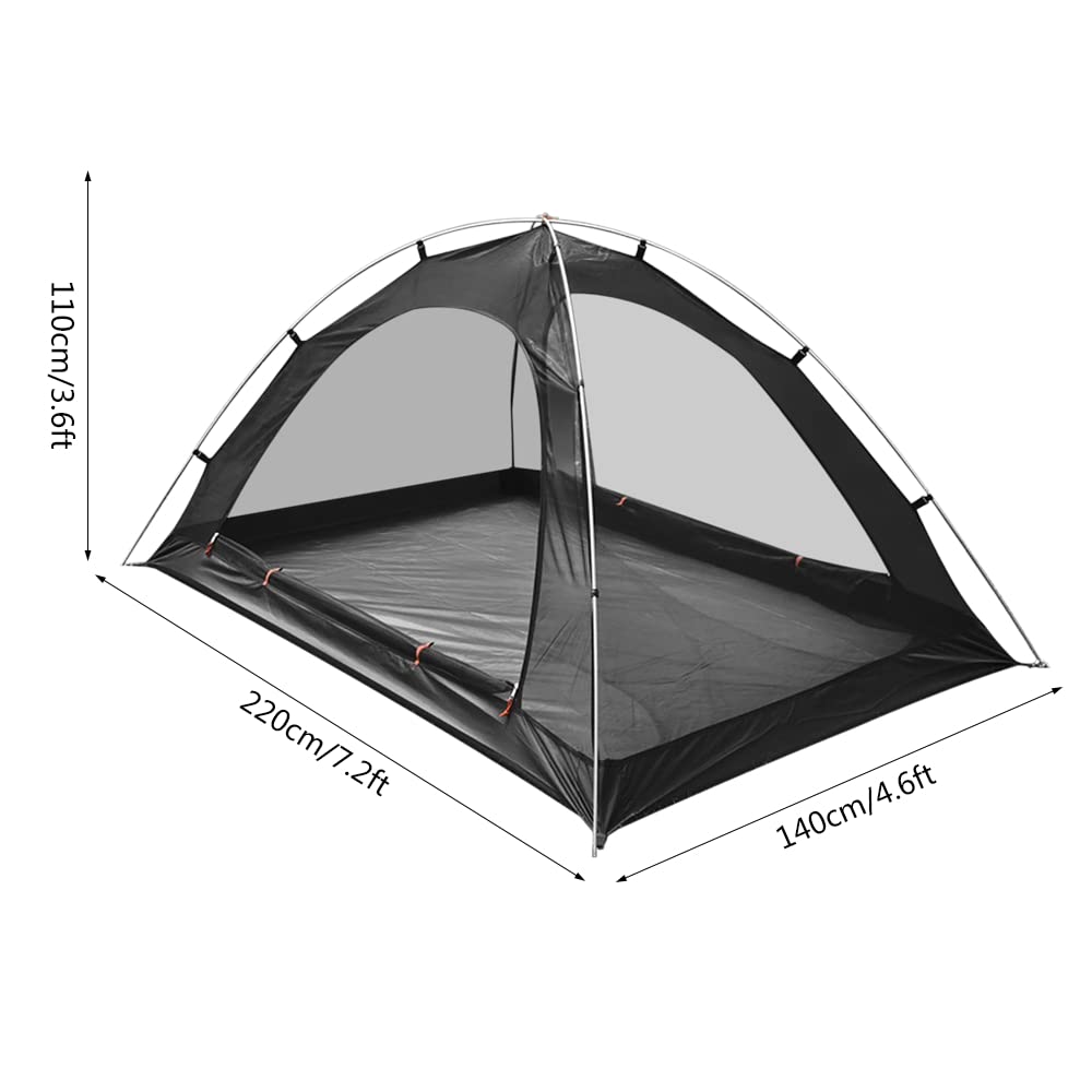 Atmungsaktives Premium-Mesh-Zelt mit hochintensiver PU-Unterseite, wasserabnutzbar, für eine Person, geräumiger Einzelraum, Bodennagelbefestigung, ultraleichte Luftfahrt-Aluminium-Stützhalterung
