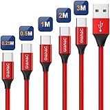 Longitud flexible: 5 unidades de 0,25 m, 0,5 m 1 m 2 m 3 m cable cargador usb tipo c es perfecto para cualquier ocasión, en casa, en la oficina, coche y todas las actividades exteriores; no tendrás que preocuparte más de distancias largas de tu cable de carga; un pedido contiene 5 cables