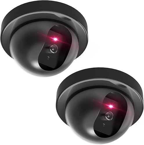 WALI Cámara domo de seguridad falsa con luz LED roja intermitente con calcomanías adhesivas de alerta de seguridad (SD-2), 2 paquetes, color negro