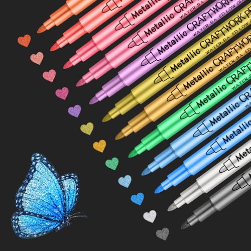 Funnasting Metallic marker Pens for Black Paper 12 Colours Metallic Pens for Colouring Books Scrapbook Accessories Gift Card Making Journaling Supplies Arts and Crafts Supplies