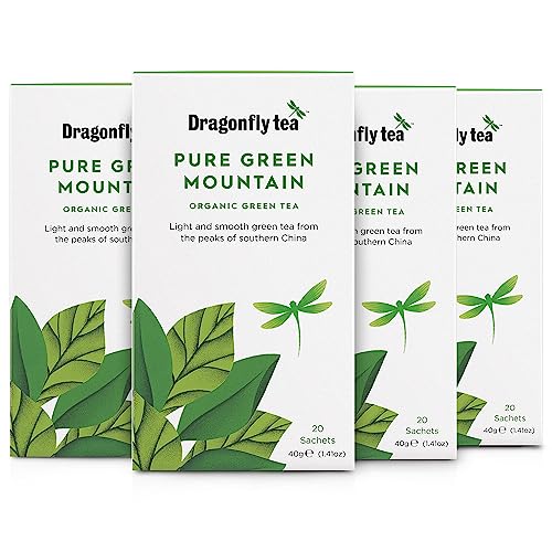 Dragonfly Tea Pure Green Mountain Organic Green Tea Bags, 4 x 20 ...
