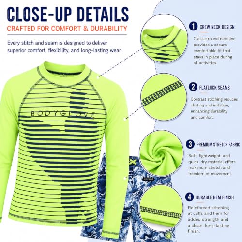Image of Body Glove Boys Swim Set - 2 Piece Boys Swim Trunks with Rash Guard UV Protection Swimsuit Kids Bathing Suits (Sizes 4-12)